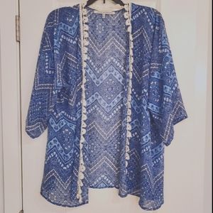 Blue fringe kimono cardigan